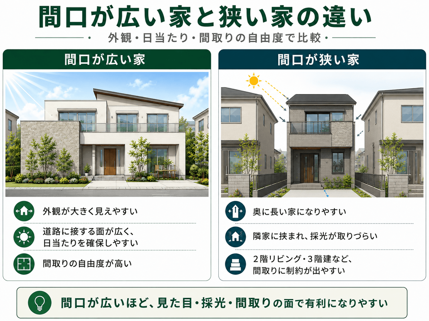 間口の広い家と狭い家